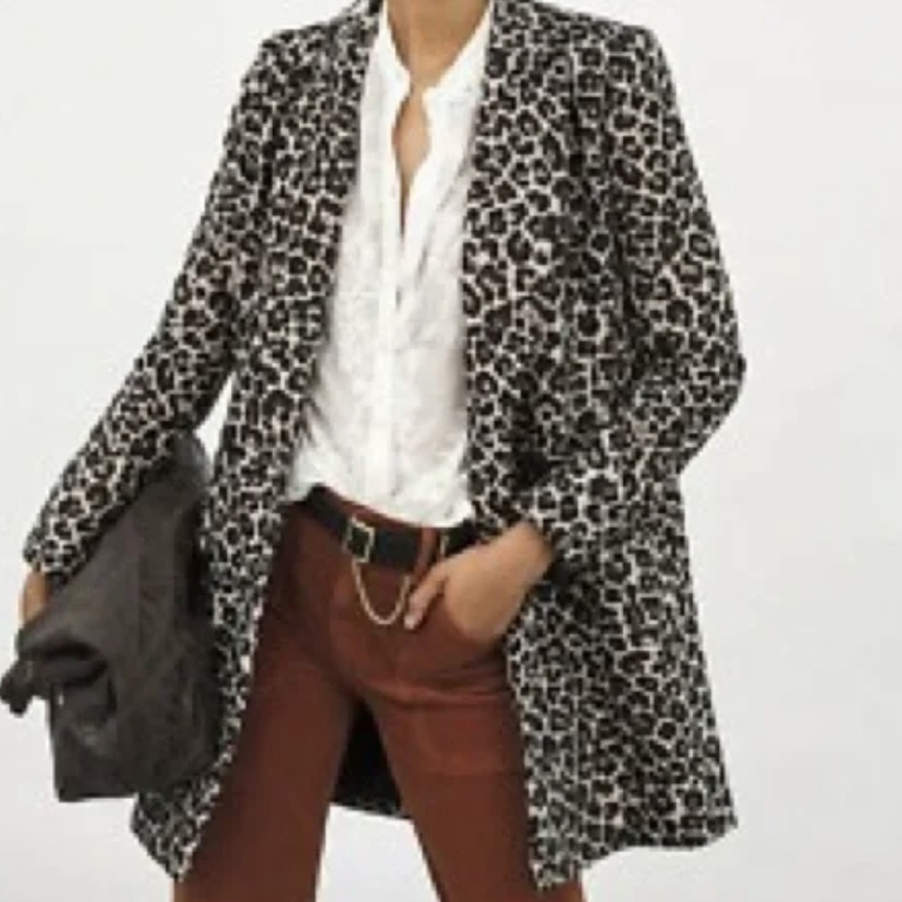 Anthropologie Leopard Print Contemporary Pea Coat Blazer Career Date Night 0 NWT - Picture 4 of 12